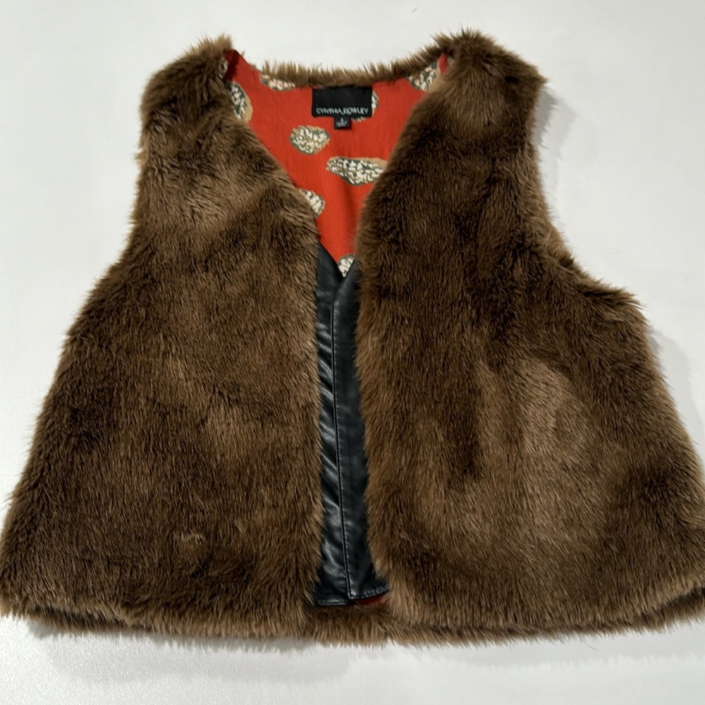 Brown Faux Fur and Leather Vest (Size S)